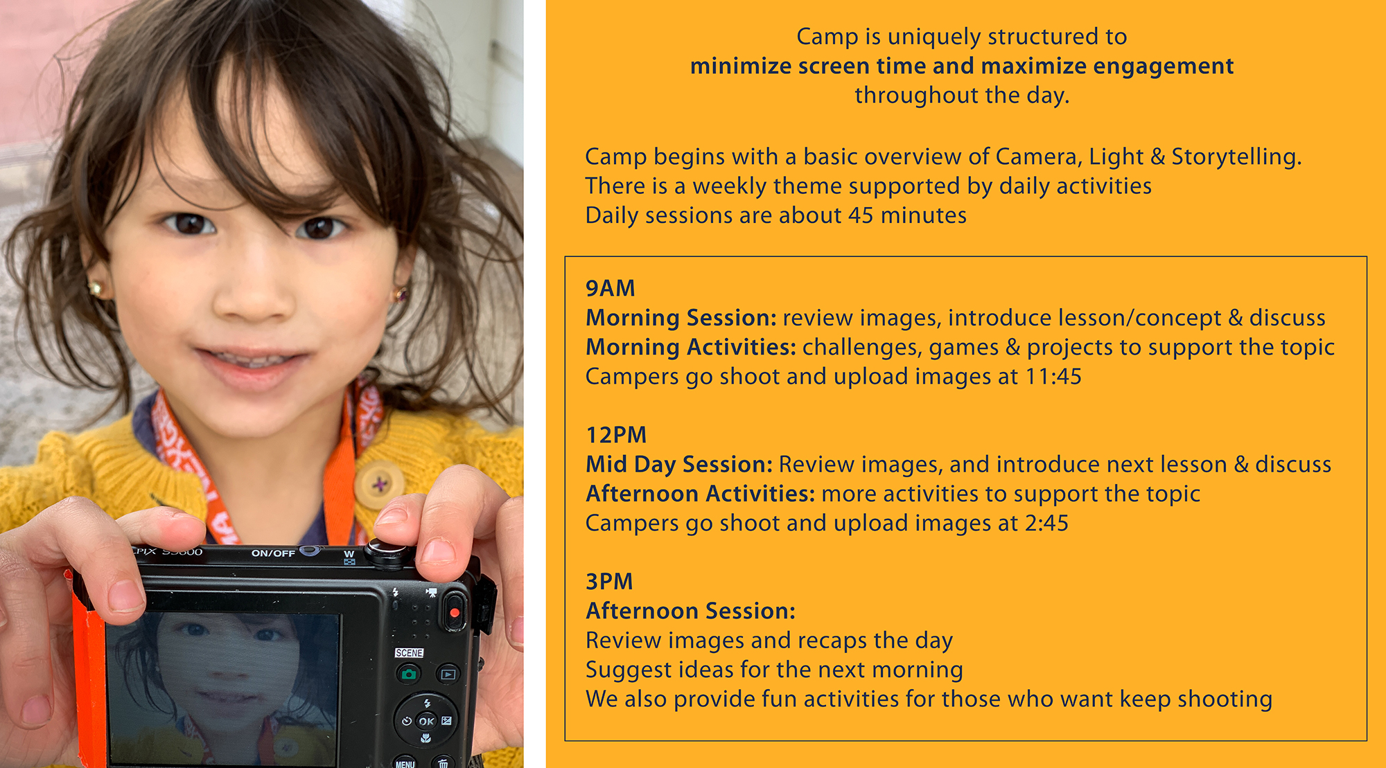 Photo Camp schedule